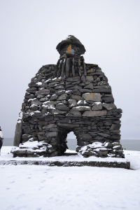 Leberkassemmel und mehr: Steinskulptur